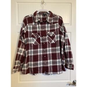 Justify Roll Tab Flannel Button Up Shirt 3X Burgundy Plaid Black White